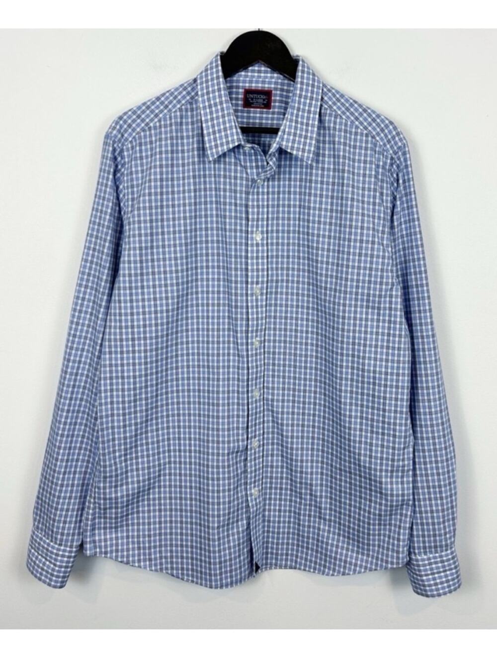 UNTUCKit Blue Check Long-Sleeve Button-Up Shirt Size X-Large Wrinkle Free Cotton